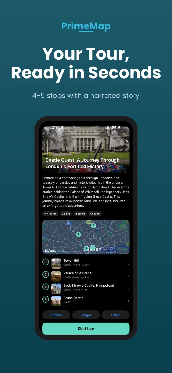 PrimeMap – Ready-made tour with 4 stops, map and time estimate